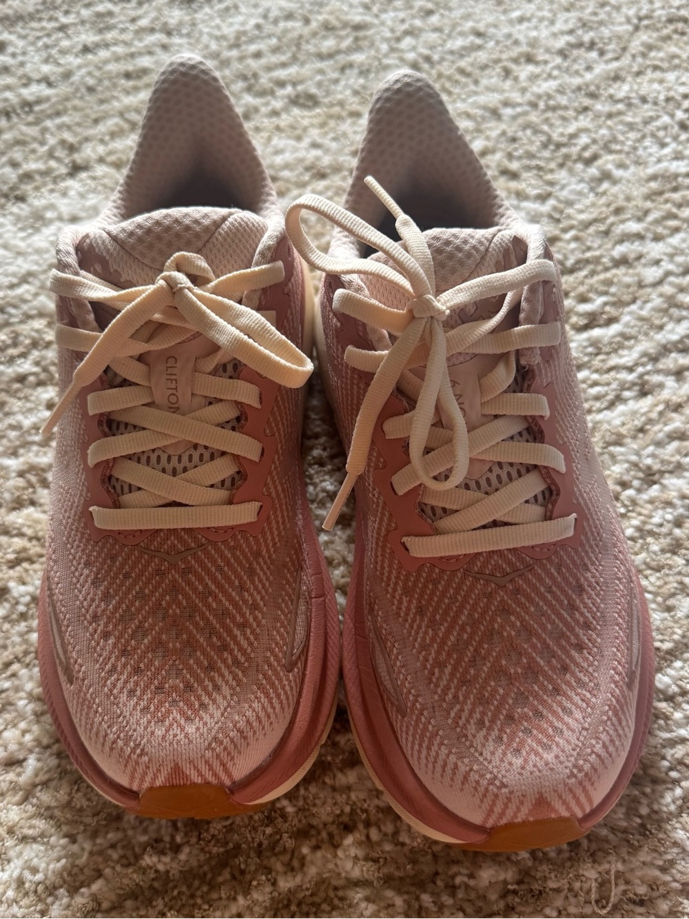 Hoka Pink and Cream Women's Athletic Running Shoes
